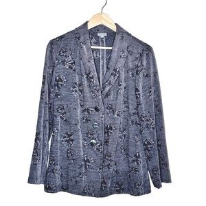 J. Jill Womens Grey Black Tapestry Floral Buttoned Blazer Size S